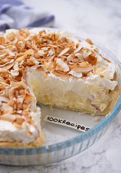 there is a pie that has been cut in half and ready to be served on the table