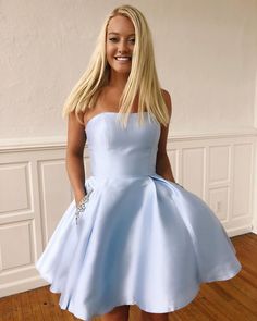 Year 6 Graduation Dresses, Homecoming Dresses Classy, Light Blue Homecoming Dresses, Light Blue Homecoming Dress, Prom Dresses Short Blue, Blue Homecoming Dress, Confirmation Dresses, Strapless Homecoming Dresses, Backless Homecoming Dresses