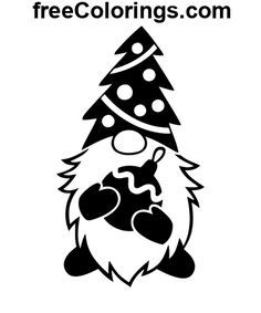 a black and white christmas tree with a santa claus hat on it's head