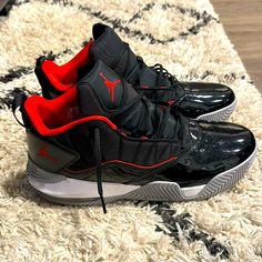 Great Condition. Almost Brand New. Only Had Them For A Year. Black Jordan Shoes With Red Sole, Sporty Black Jordan Shoes With Red Sole, Black Basketball Shoes With Red Sole, Black Jordan Shoes With Red Sole And Lace-up, Black Jordan Shoes With Red Sole For Streetwear, Black Basketball Shoes With Red Sole For Streetwear, Black Mid-top Sneakers With Red Sole, Black High-top Jordan Shoes With Red Sole, Black Mid-top Jordan Shoes With Cushioned Footbed