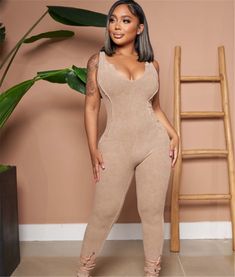 Ribbed Knit V Neck Fitness One Piece Jumpsuit Casual Ribbed V-neck Jumpsuits And Rompers, Ribbed V-neck Jumpsuit For Loungewear, Stretch Ribbed V-neck Jumpsuits And Rompers, Chic Solid Ribbed Jumpsuits And Rompers, One Piece Jumpsuit, Knit V Neck, 1 Million, Ribbed Knit, Jumpsuit