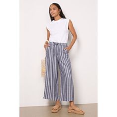 Stassi Stripe Pant Casual Striped Wide Leg Pants For Vacation, Summer Striped Wide Leg Pants For Beach, Striped Wide Leg Beach Pants For Summer, Striped Wide Leg Pants For Summer Beach, Vacation Striped Wide Leg Pants With Elastic Waistband, Striped Wide Leg Pants With Elastic Waistband For Vacation, Striped Linen Beach Pants, Striped Linen Wide Leg Pants For Summer, Casual Striped Linen Wide Leg Pants