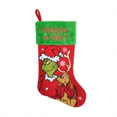 a christmas stocking with an image of a dog and the words, thoughty be nice?