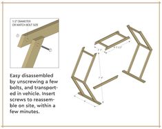 the diagram shows how to build an easy disassembled table