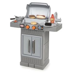 the little tikes bbq grill is grey and has two burners on it