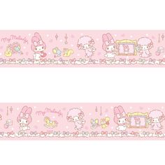 the hello kitty wallpaper borders are pink and have different designs on them, including one with