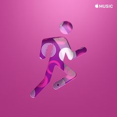 an abstract image of a person running on a pink background with the apple music logo above it