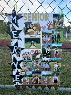 a fence that has pictures on it and the words senior are written in different languages