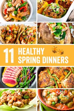 11 healthy spring dinners with text overlay