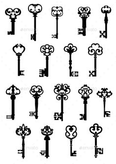 the silhouettes of old keys with different shapes and sizes royalty photo - art illustration