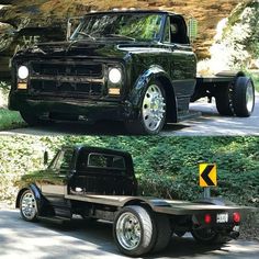 two pictures of the same truck in different stages