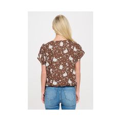 Embrace a look of relaxed elegance with this beautifully designed top that combines comfort and sophistication. Whether you're heading to the office, meeting friends for brunch, or enjoying a night out, this blouse is a versatile and chic addition to any wardrobe. Material - 100% Polyester. Machine washable. Casual Brown Blouse With Relaxed Fit, Versatile Batwing Sleeve Tops For Workwear, Versatile Batwing Sleeve Workwear Tops, Casual Brown Floral Print Tops, Trendy Brown Spring Blouse, Brown Relaxed Fit Blouse For Work, Casual Rayon Blouse For Work, Versatile Short Sleeve Top For Spring Workwear, Brown Relaxed Fit Blouse For Day Out