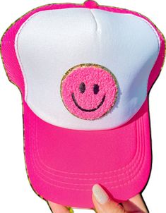 Yellow Trucker Hat For Summer, Adjustable Fun Trucker Hat With Smiley Face, Casual Trucker Hat With Smiley Face, Smiley Face Trucker Hat, Summer Trucker Hat With Smiley Face, Terry Cloth, Sunny Days, Sunnies, Trucker Hat