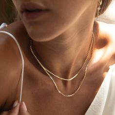 "Gold Chain Necklace - Gold Layering Necklace - Gold Dainty Necklace - Gold Stacking Necklace - Minimal Jewelry - Minimalist Necklace Gorgeous chain necklace for women made of 1 micron gold plated over 925 sterling silver. Water proof. Measures: Short Chain: 13.7\" (35cm). Long Chain: 15.3\" + 2\" extension chain (39cm + 5 cm extension chain). Item will arrive in a pretty gift wrap, ready to give, with my brand logo. If you wish to view more gold necklaces - https://www.etsy.com/shop/jewelryforh Gold Dainty Necklace, Layered Gold Necklaces, Minimalist Necklace Gold, Dainty Gold Bracelet, Gold Circle Necklace, Branding Shoot, Choker Gold, Silver Water, Stacked Necklaces