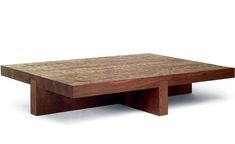 a square wooden table with two legs and a wood slab on the top, against a white background