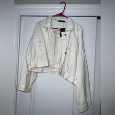 Bought This Jacket For A Trip To Nashville That Got Canceled! Slightly Oversized Fit. I Got It From Shop These Three Based In Birmingham Al. I Severely Overpaid For This At $98 So I’d Like To Make A Little Of My Money Back Please!! Oversized Long Sleeve Cropped Jacket For Spring, Trendy Oversized Cropped Jacket With Long Sleeves, White Cropped Outerwear For Spring, Chic Oversized Cropped Outerwear, Helmut Lang Jeans, Jean Jacket Styles, Vintage Denim Vest, Acid Wash Denim Jacket, Cropped Jean Jacket