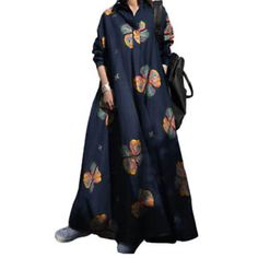 Womens Oversized Long Sleeve Floral Shirt Dress Casual Button Swing Maxi Dress | eBay Oversized Long Sleeve Maxi Dress With Floral Print, Long Sleeve Floral Shirt, Bohemian Maxi Dress With 3/4 Sleeves And Printed Details, Summer Batik Print V-neck Maxi Dress, Spring Batik Print Maxi-length Kaftan, Spring Batik Print V-neck Maxi Dress, Floral Long Sleeve Shirt, Oversized Long Sleeve, Floral Shirt Dress