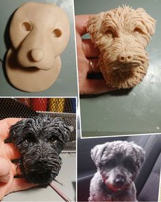 there are four pictures of dogs in the process of being made