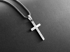 "*Waterproof Cross Necklace. *Religious Jewelry - Cross Necklace for men is Highly polished shiny both sides surface simple and classic design pendant with 2mm Venetian box chain. *Silver Cross Necklace for men, cross pendant with chain High Quality 316L Stainless Steel is Commonly used for jewelry because it will not oxidize or turn black with only minimal maintenance. *Cross Pendant size             Length - 1.26\"(32mm), Width - 0.7\"(17mm). *Cross Chain size : Length - 16\", 18\", 20\", 22\" Spiritual Stainless Steel Necklaces For Father's Day, Spiritual Stainless Steel Necklace For Father's Day, Elegant Stainless Steel Necklace For Father's Day, Engraved Cross Pendant Necklace For Father's Day, Stainless Steel Cross Necklace For Anniversary, Inspirational Silver Necklace For Father's Day, Crucifix Necklace For Father's Day Gift, Father's Day Gift Crucifix Necklace, Elegant Father's Day Necklaces