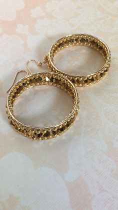 Gold Beaded Crystal Ribbon Hoop Earrings  Seed Bead Hoop Earrings Gold Beaded Hoop Earrings, Gold Beaded Earrings With Faceted Beads For Gifts, Festive Earrings With Gold Beads, Festive Gold Earrings With Gold Beads, Festive Gold Beaded Earrings, Small Hoop Earrings With Dangling Beads For Party, Gold Bohemian Hoop Earrings With Dangling Beads, Gold Hoop Earrings With Faceted Beads, Gold Beaded Dangle Earrings For Festive Occasions