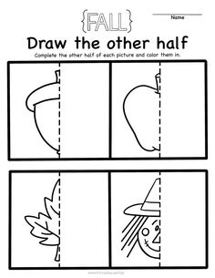 an activity sheet for children to learn how to draw and color the faces of fall