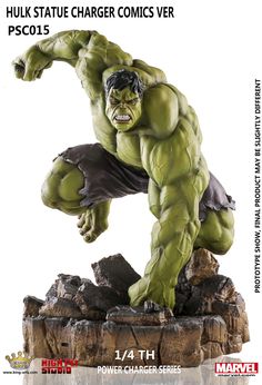 the hulk statue is on display in front of a white background and has an advertisement for it