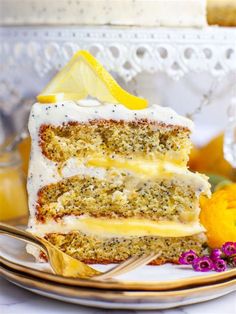 a slice of lemon cake on a plate