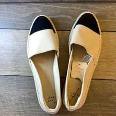 New With Tags White Espadrilles For Everyday Summer Use, Summer Beige Espadrilles, Beige Summer Espadrilles, Cream Flat Espadrilles For Vacation, Flat Cream Espadrilles For Vacation, Chic Beige Espadrilles For Beach Season, Cream Slip-on Espadrilles For Summer, Casual Espadrilles For Beach Season Day Out, Cream Summer Espadrilles For Beach