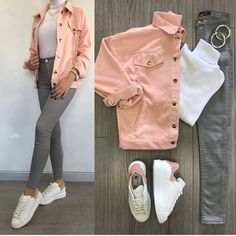 Pink Denim Jacket, Pink Denim, Tumblr Outfits, Causual Outfits, Pink Jacket, Girls Fashion Clothes, Teenage Fashion Outfits, Wearing Clothes, Casual Style Outfits