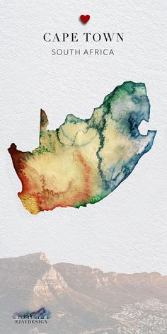 a watercolor map of cape town, south africa in the shape of a heart