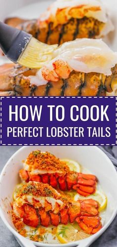 how to cook lobster tails in the slow cooker, with text overlay that reads how to cook lobster tails