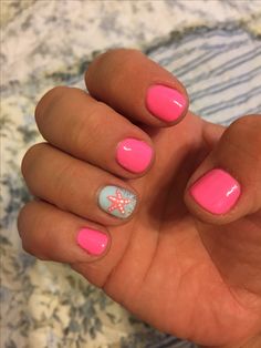 Short Nails Beach Theme, Nails With Beach Theme, Summer Nails For Cruise, Cute Kids Summer Nails, Beach Nails For Short Nails, Nail Ideas For Kids Summer, Starfish Gel Nails, Beach Waves Nails, Kids Mermaid Nails