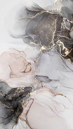 an abstract painting with black, white and gold colors on it's surface is featured in this image