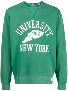 green/white cotton blend fleece texture graphic print to the front logo patch to the side crew neck drop shoulder long sleeves straight hem