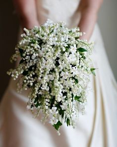 the bride's bouquet is made up of baby's breath and white flowers