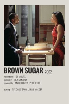 the movie poster for brown sugar is shown with a man and woman sitting at a table