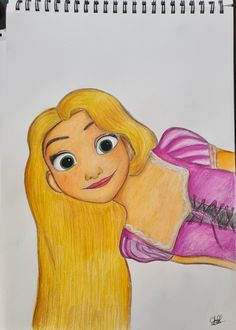 a drawing of a girl with long blonde hair