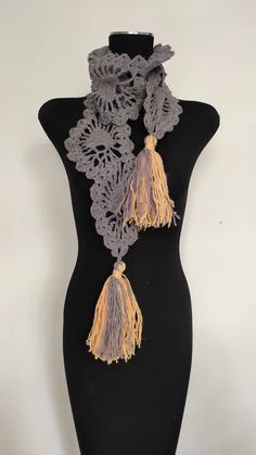 Crocheted lace scarf.  Wool 100% Arm Knitting Scarf, Crochet Lace Scarf, Statement Scarf, Bohemian Scarves, Black And White Scarf, Velvet Scarf, Elegant Scarves, Art Scarves, Wool Wrap