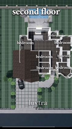 an aerial view of a house with the words second floor on it