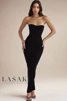 Lasaky - Strapless Sweetheart Maxi Dress with Bodycon Silhouette - Formal Prom Classy Little Black Dress, Tube Maxi Dress, Tube Maxi Dresses, Bandage Dress Black, Evening Outfit, Bandage Dresses, Black Strapless Dress, Strapless Corset, Puff Sleeve Dresses