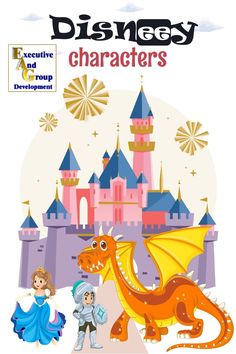 the front cover of disney characters, with an image of a dragon and princess standing next to each other