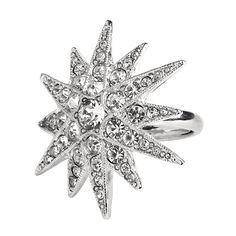 KJL Silver & Crystal Flared Star Ring $90 Jewelry Rings Silver, Crystal Stone Jewelry, Jewelry Star, Starburst Necklace, Jewelry Design Drawing, Sparkling Stars, Crystal Jewellery, Rings Silver, Crystal Stars