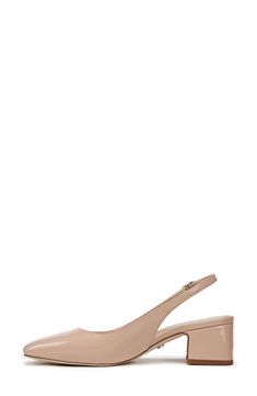 a women's nude colored sling - strap shoe with an open toe and block heel