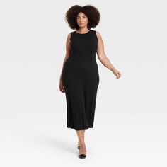 Women's Faux Plisse Midi Sweater Dress - A New Day™ Black XXL Midi Sweater Dress, Sweater Dress Midi, Women Maxi, Bodycon Midi, Knit Midi, Midi Dress Bodycon, Fitted Bodice, A New Day, Womens Tank