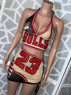 Custom Bulls Jersey two piece set 23 Bulls Jersey Outfit, Custom Jersey Outfit, Custom Jersey Dress, Jersey Party Outfit, Baddie Jersey Outfits, Bulls 23 Jersey, Jordan Outfits Womens, Bulls Jersey, 29 Birthday