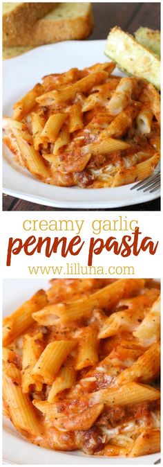 creamy garlic penne pasta with sauce and cheese