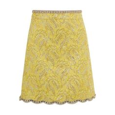 Gucci Yellow, Yellow Mini Skirt, Rok Mini, Brocade Skirt, Scalloped Skirt, Beige Skirt, Embellished Skirt, Yellow Skirt, Metallic Skirt