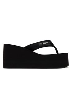 Coperni: Black Branded Sandals | SSENSE Black Eva Platform Slippers With Open Toe, Black Eva Sandals With Rubber Sole, Black Sandals With Rubber Sole Eva Material, Black Sandals With Thick Eva Bottom, Eva Thick Bottom Slip-on Sandals, Black Toe Post Flip Flops With Rubber Sole, Black Eva Slides For Spring, Black Eva Sport Sandals For Summer, Black Eva Flip Flops