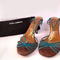 Authentic Dolce And Gabbana Mermaid Style Early 2000s Strappy Heels With Turquoise Blue Straps And Gold “ D G” Detailing Size 35 -Size 35, Will Fit 35-35.5 -In Good Vintage Condition, Use On The Interior Sole, However No Structural Flaws On Straps Or Heels. Check Out Pics Before Purchase! Used Item -From The Early 2000s,Comes W Dust Bag Dolce And Gabbana Blue, Dolce Gabbana Shoes, Mermaid Style, Mermaid Fashion, Blue And Gold, Early 2000s, Strappy Heels, Turquoise Blue, Blue Gold