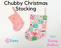 a christmas stocking and pot holder are shown with the words chubby christmas stockings